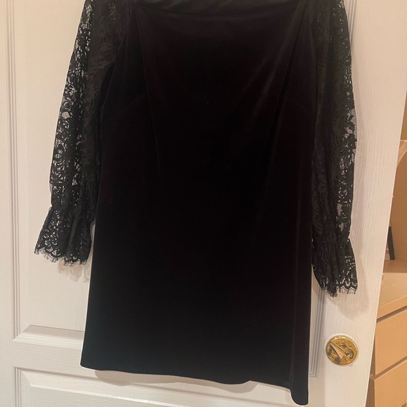 WHBM Black Velvet Mini  Dress with Lace Sleeves worn once - Picture 7 of 14